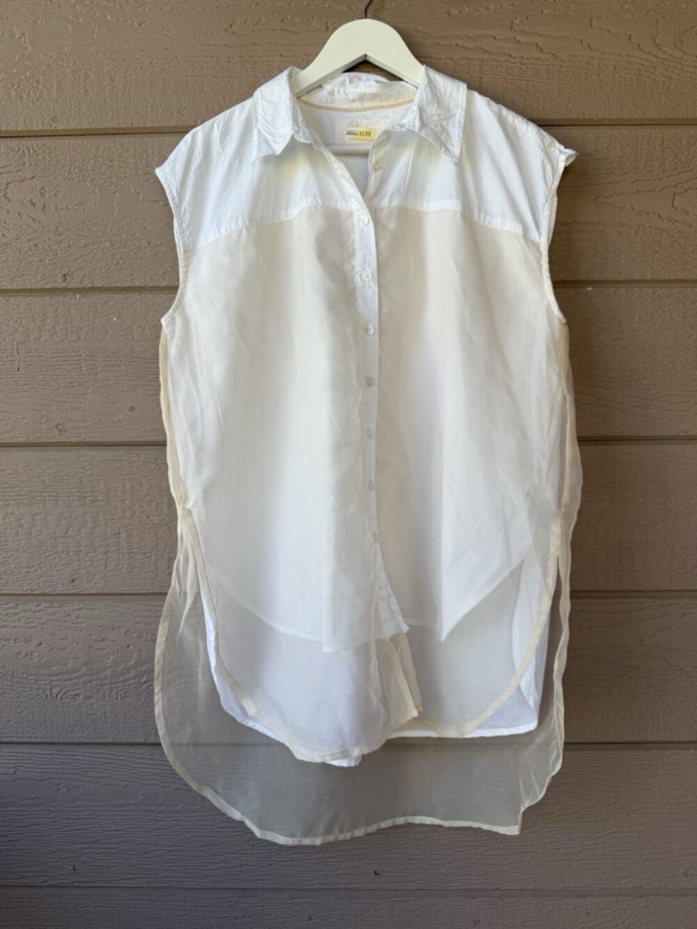 Maeve Anthropologie White Cotton High Low Button Front Tunic Top Medium NWOT - Picture 4 of 12